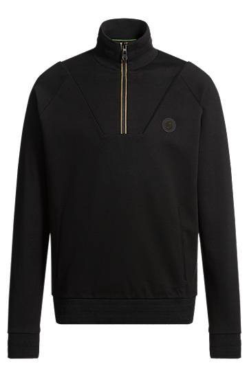 Sveter BOSS Zip-Neck Sweatshirt with Double B Monogram Čierna | 50530978, 0