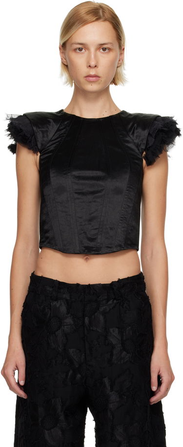 Crop Top Collina Strada Ava Cropped Bustier Top with Ruffled Cap Sleeves Čierna | XX3307, 0