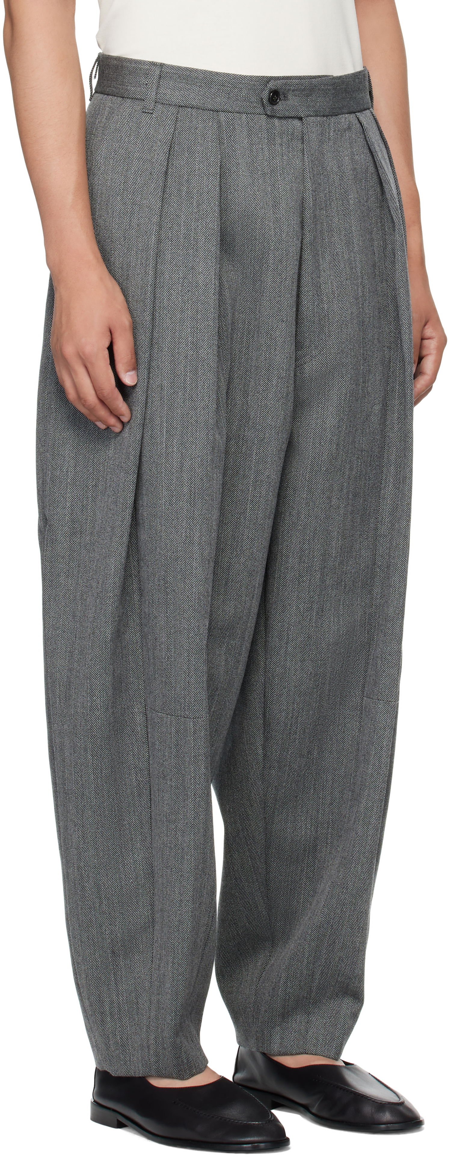 Nohavice HED MAYNER Hed Mayner Pleated Wide-Leg Wool Trousers Šedá | HMMB30042A-HB103, 1