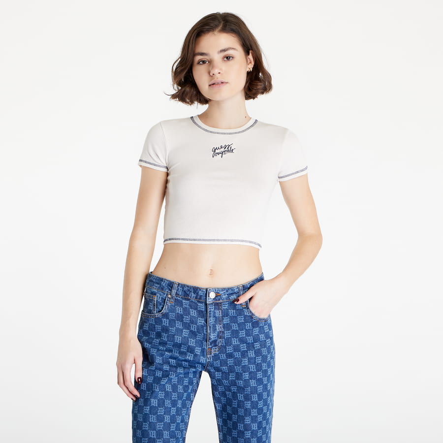 Tričko GUESS Mya Ribbed Crop Baby Tee Béžová | W2BP05KA0H3-G053, 0