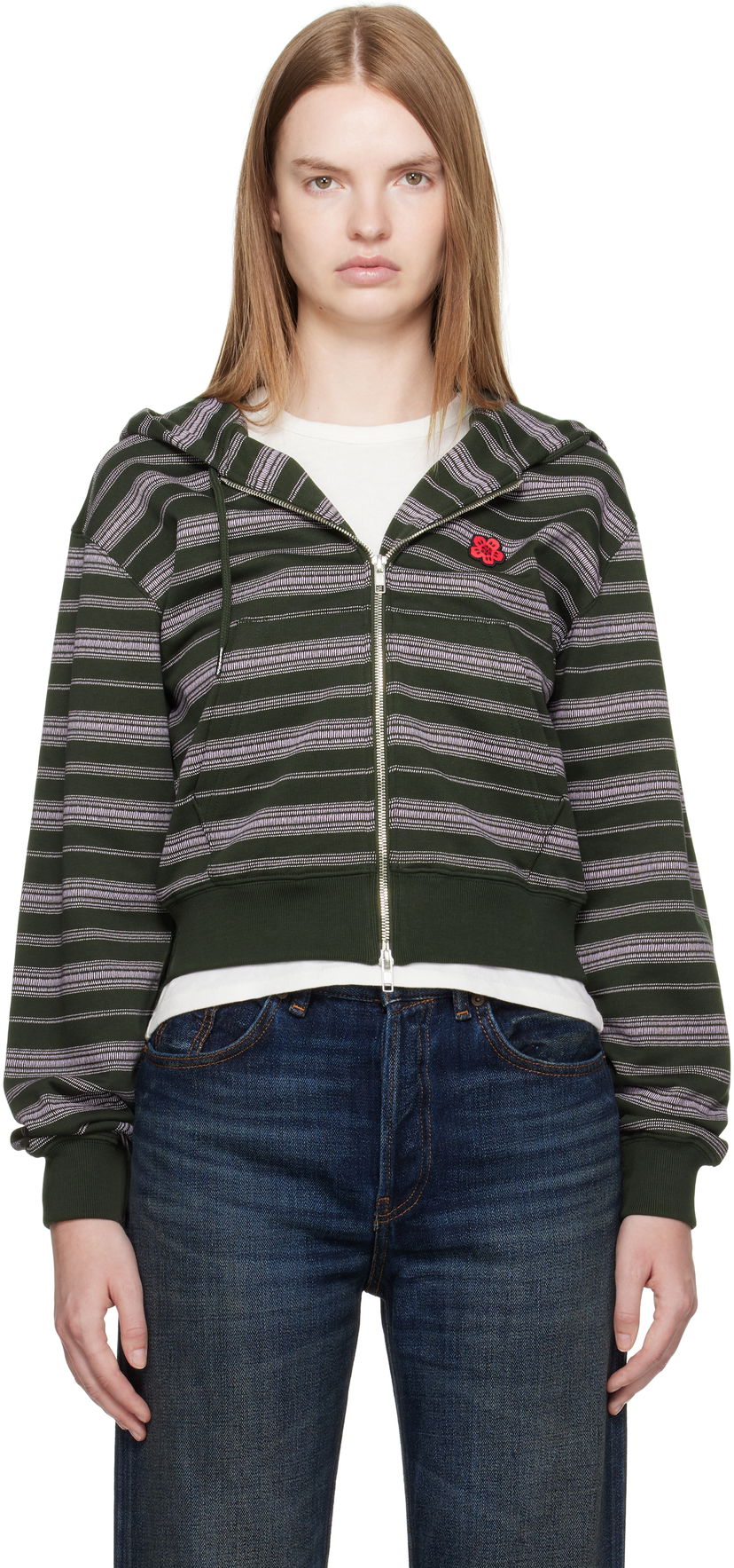 Mikina KENZO Kenzo Paris 'Boke Flower' Striped Cropped Hoodie Zelené | FF62HO1504MS