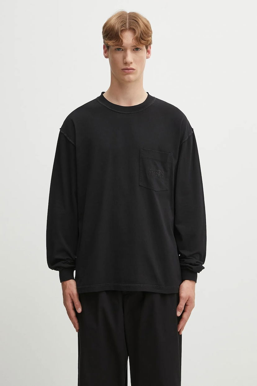 Tričko Maison Margiela MM6 Maison Margiela Long Sleeve T-Shirt with Pocket Čierna | SH0NH0016.M20050.900