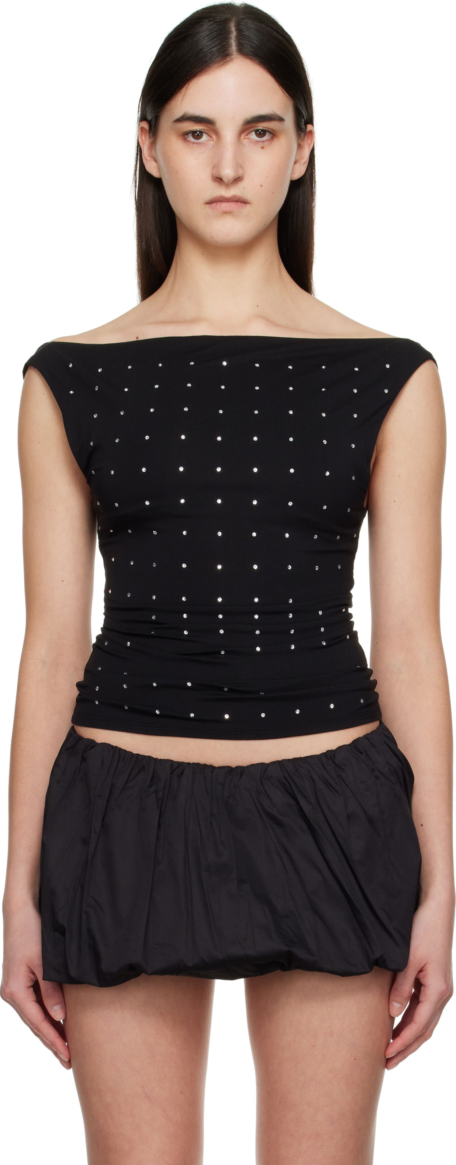 Sukňa Miaou Miaou Lani Crystal-Embellished Jersey Top Čierna | 7114TJRBLK, 0