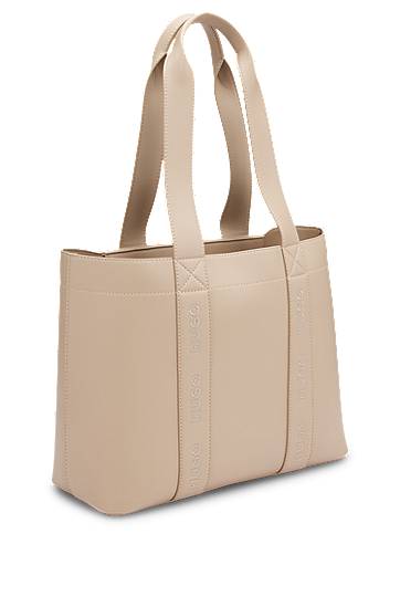 Tote bag BOSS Faux-leather tote bag with embroidered logos Béžová | 50547491, 1