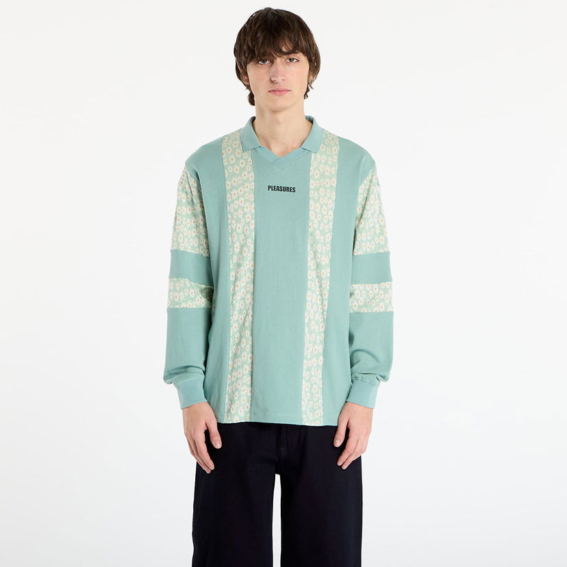 Polo tričko Pleasures Sounds Long Sleeve V-Neck Floral Panel Rugby Polo Rôznofarebný | P25F038-MATCHA