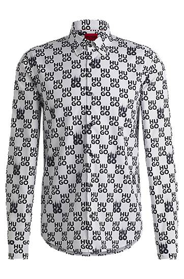 Košeľa BOSS Slim-Fit Cotton Poplin Shirt with Seasonal Print Biela | 50534257, 0