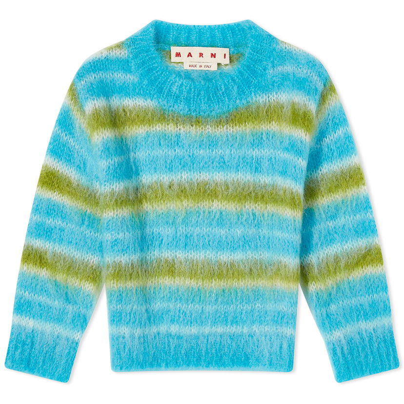 Sveter Marni 3/4 Sleeve Brushed Multicolor Stripes Cropped Sweater "Cobalt" Tyrkysová | GCMD0503Q0-RGB44