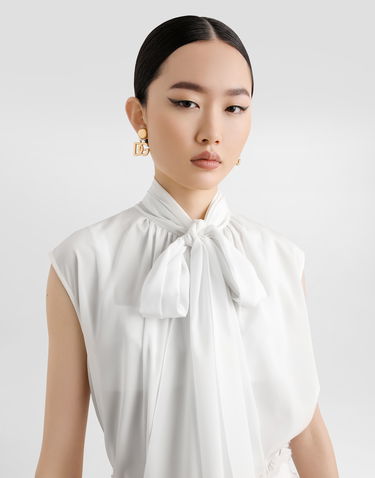 Košeľa Dolce & Gabbana Dolce & Gabbana Crepe De Chine Silk Sleeveless Blouse with Bow Biela | F7BD1TFUAGMW3789, 3