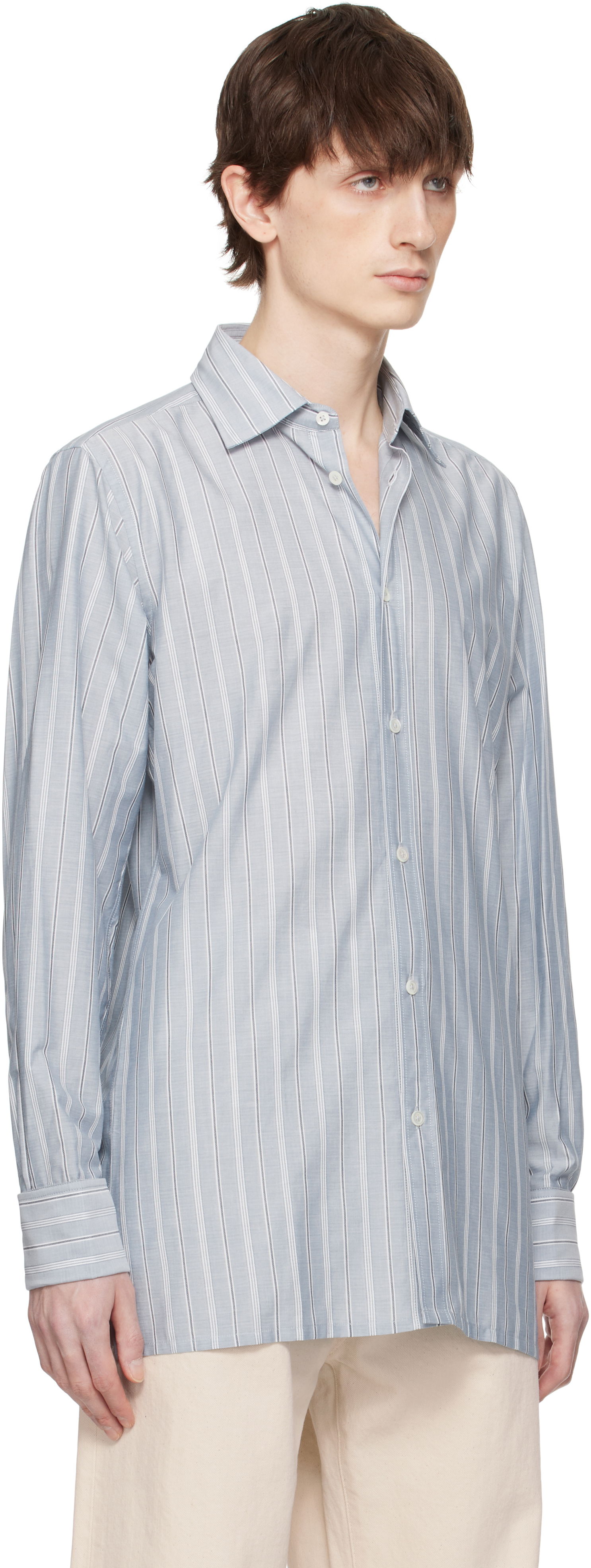 Košeľa Maison Margiela Maison Margiela Striped Long-Sleeved Shirt Modrá | S50DT0048 M35281, 1