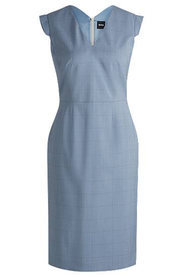 Šaty BOSS Virgin Wool Check Bodycon Dress Modrá | 50535259, 0
