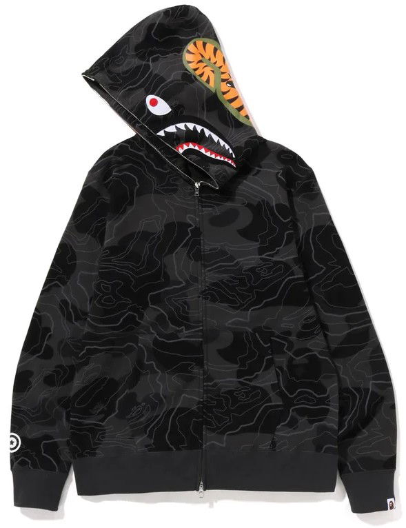 Bape Layered Line Camo Shark Full Zip Hoodie Black