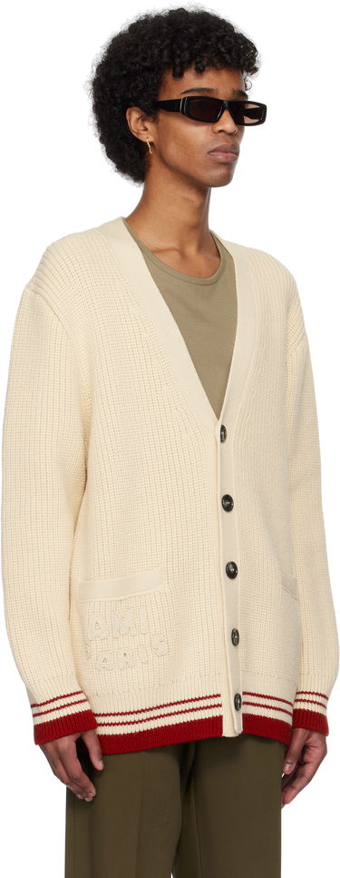 Sveter AMI AMI Paris Wool Ribbed Cardigan Béžová | UKC168.KN0068, 1