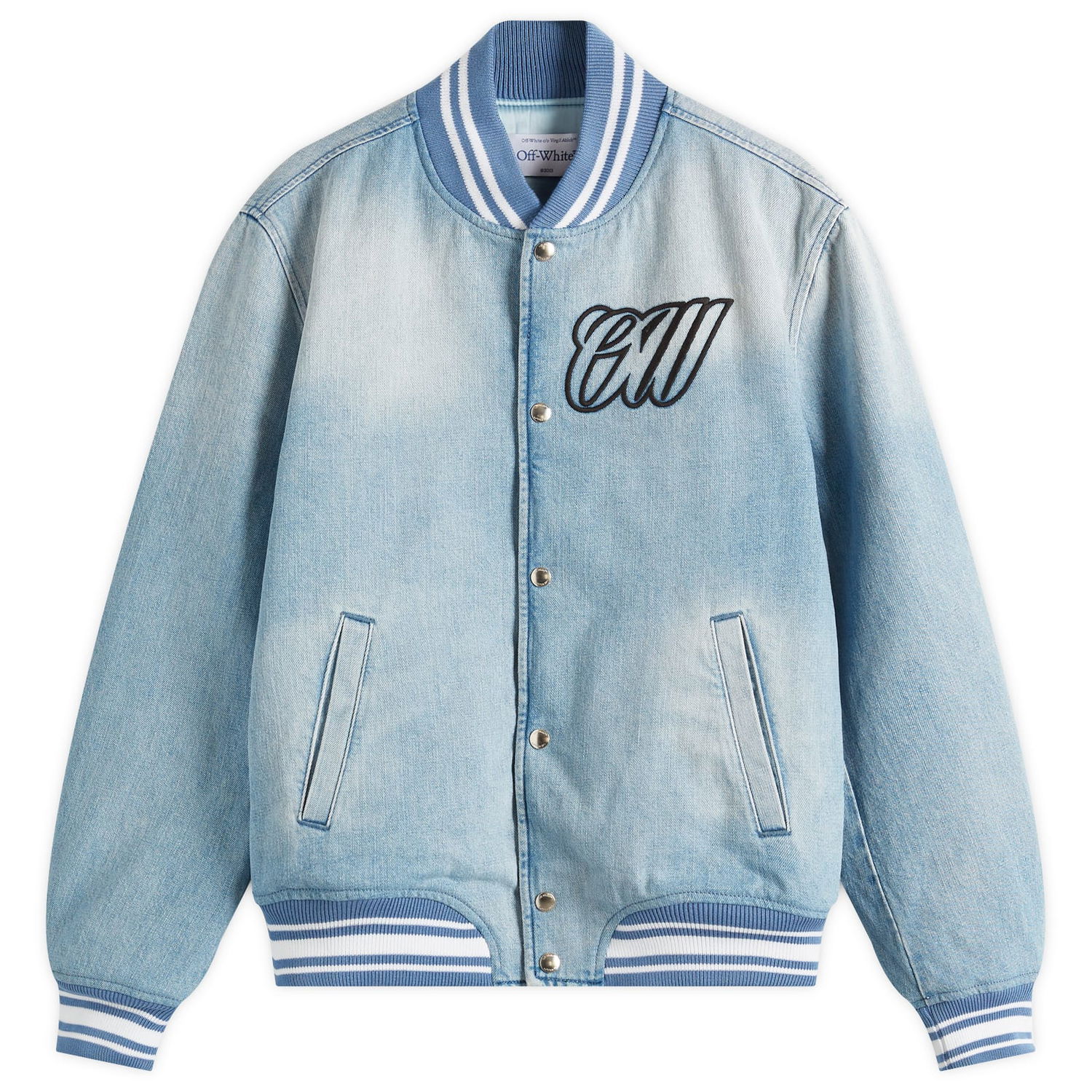 Bomber bunda Off-White Off-White Women's Denim Varsity Jacket Modrá | OWEK006S25DEN0014010, 0