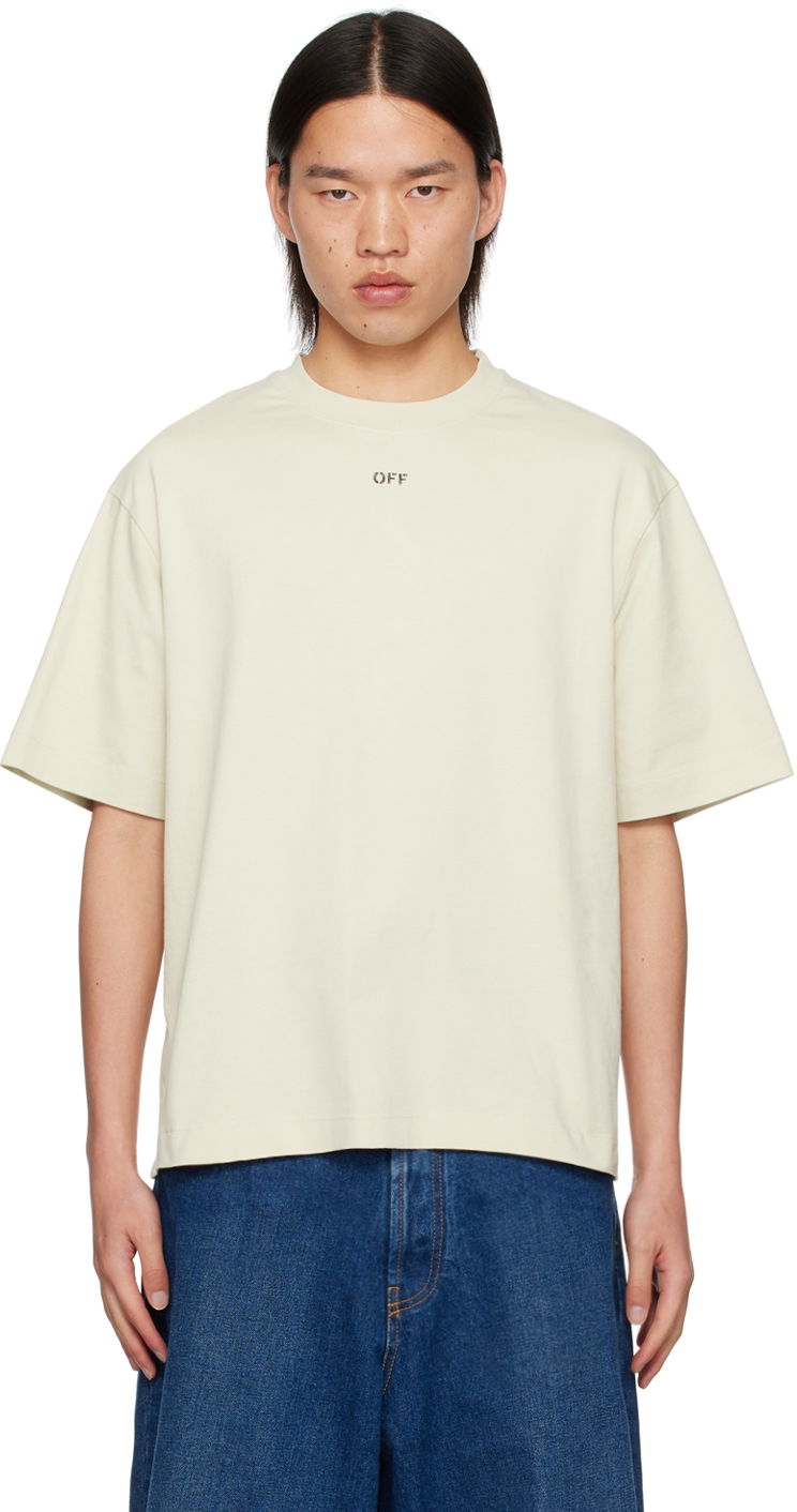 Tričko Off-White Beige Off Stamp Skate T-Shirt Biela | OMAA120F24JER0016110