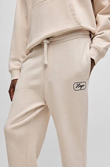 Tepláky BOSS Embroidered Cotton-Terry Tracksuit Bottoms Béžová | 50545938, 1