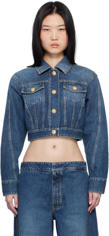 Bunda Balmain Cropped Faded Denim Jacket Modrá | EF1TC180DF65, 0