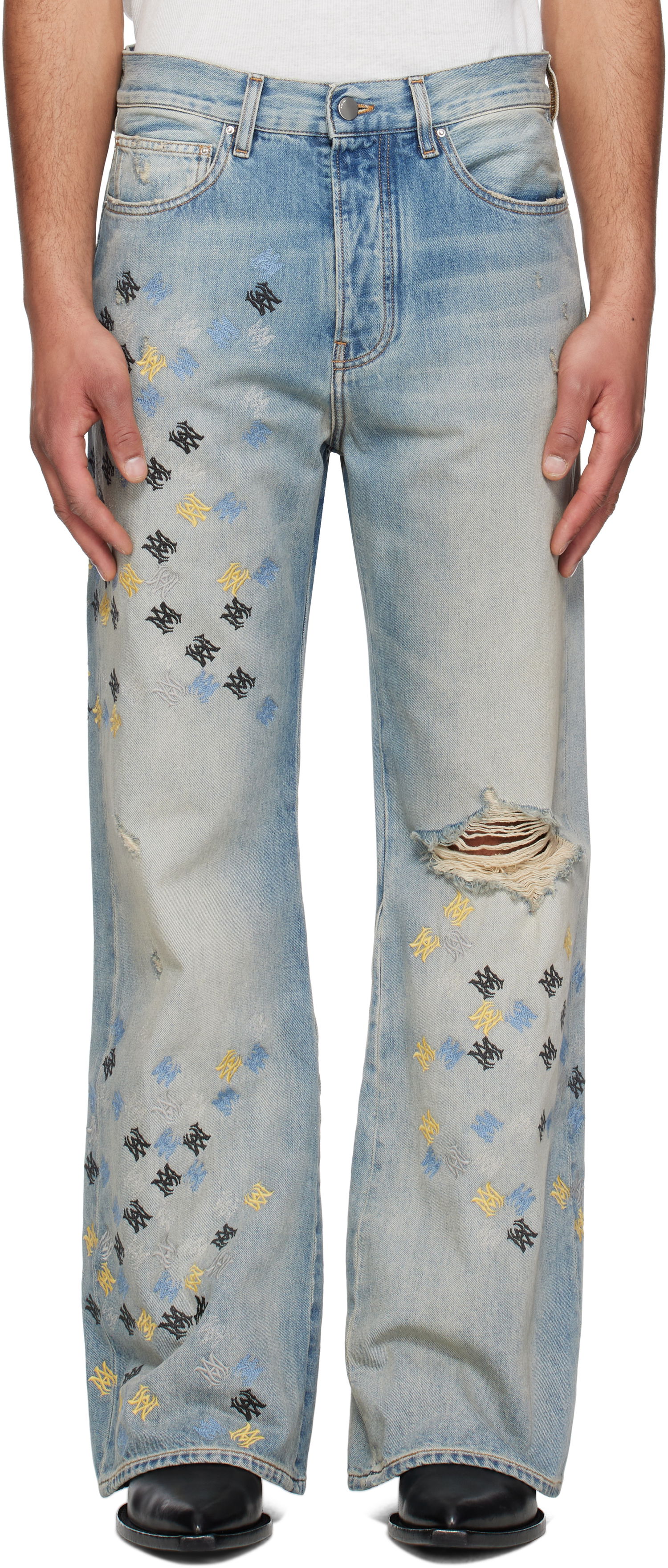 Džínsy AMIRI AMIRI MA Quad Embroidered Flare Jeans Modrá | AMDNFR1015, 0