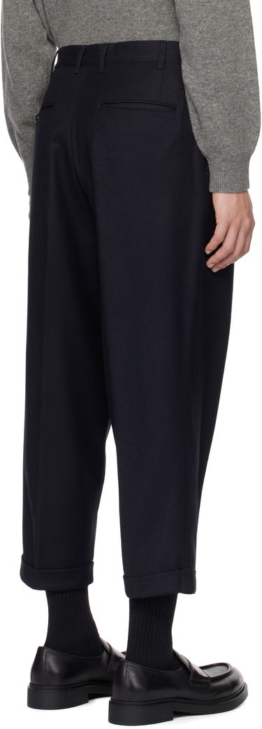 Nohavice BEAMS Beams Plus 2 Pleats Flannel Tapered Trousers Navy | 38230113277, 2