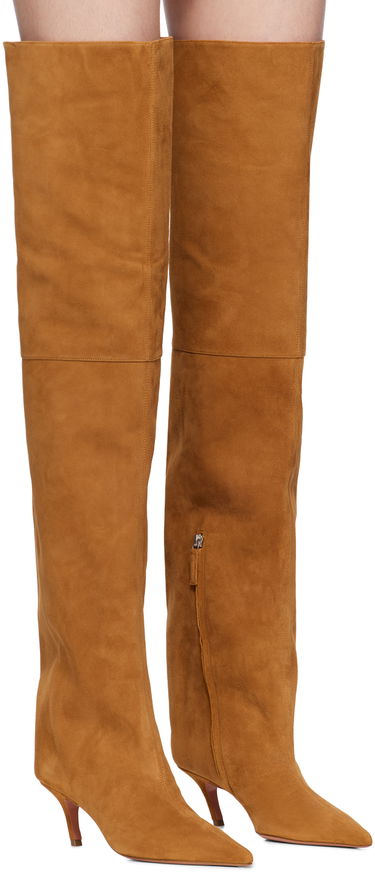 Šaty Amina Muaddi Amina Muaddi Fiona Thigh-High Suede Boots Hnedá | FIONA THIGH BENDED HEEL SUEDE, 3