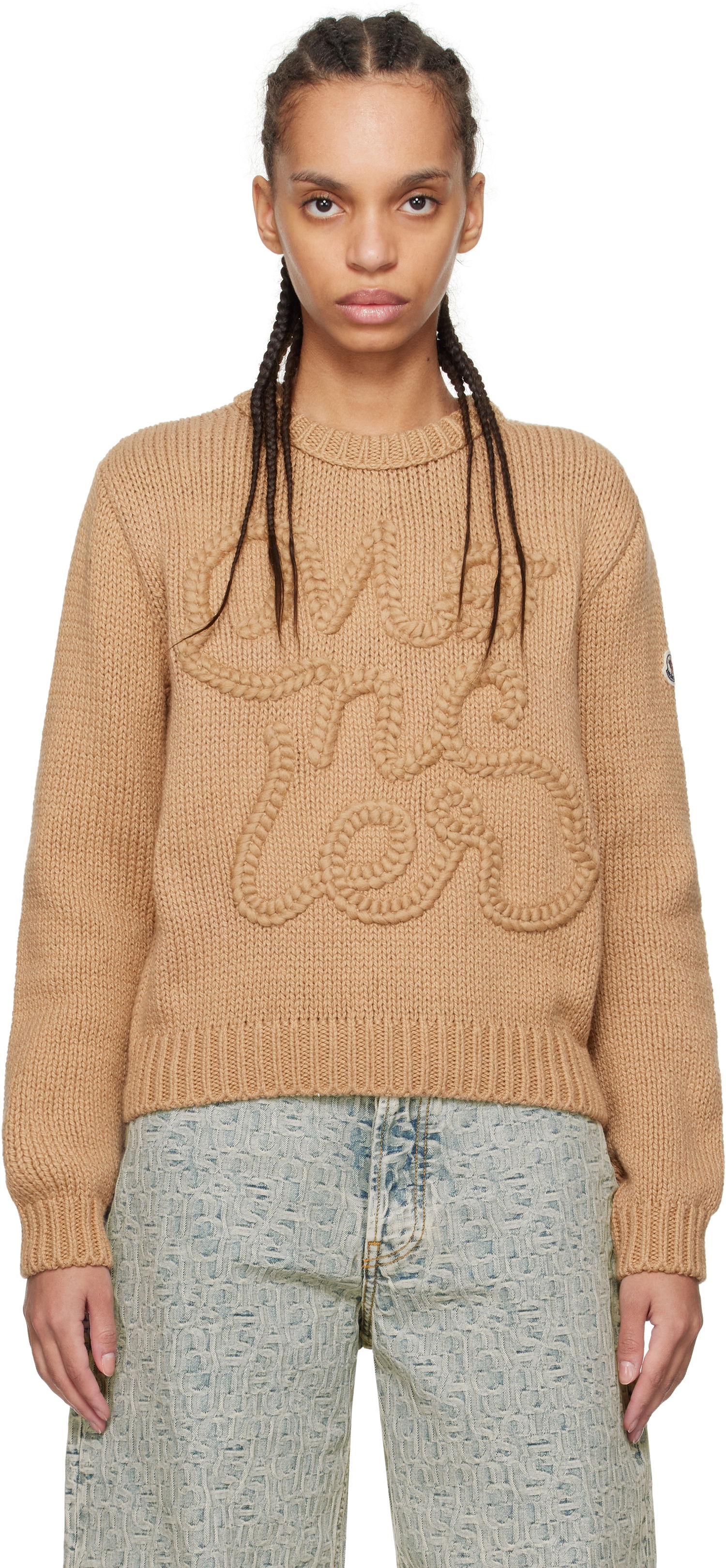 Sveter Moncler Moncler Embroidered Logo Cotton Sweater Hnedá | K10939C00004M5206, 0