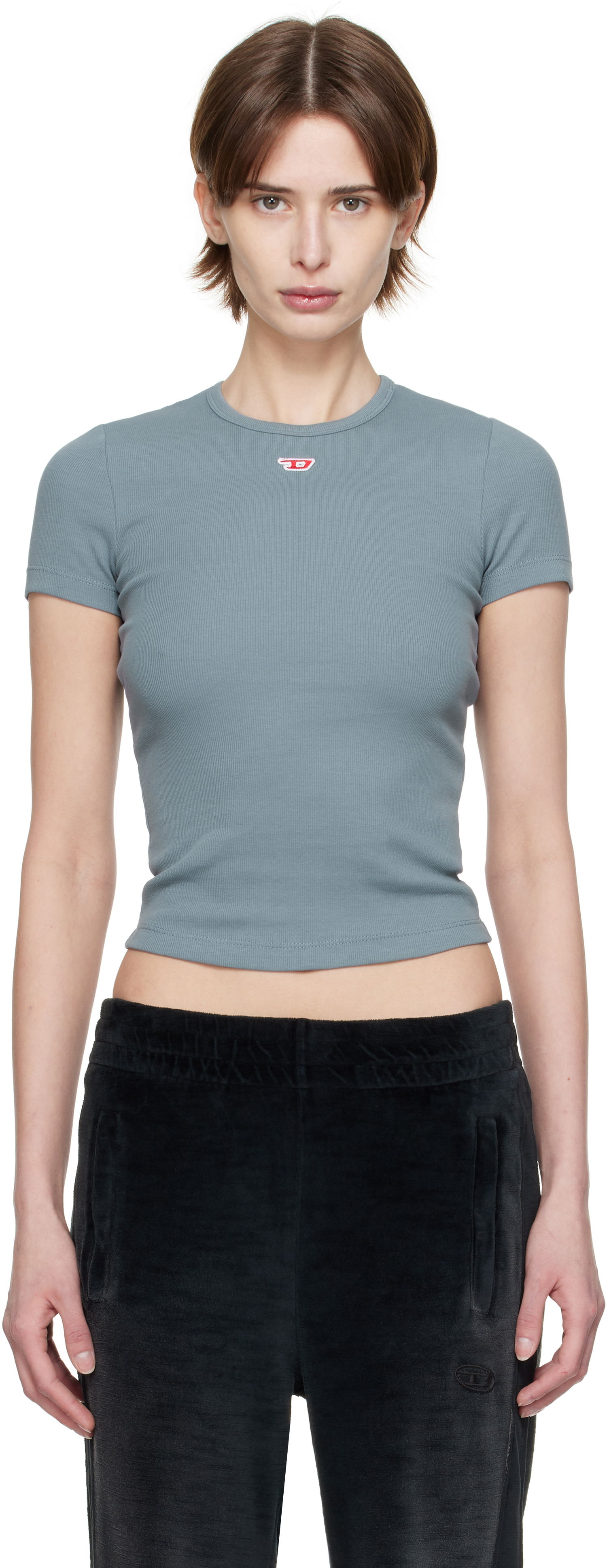 Crop Top Diesel Diesel T-Ele-Long-D Ribbed Cropped T-Shirt Modrá | A14961 0EJAI, 0