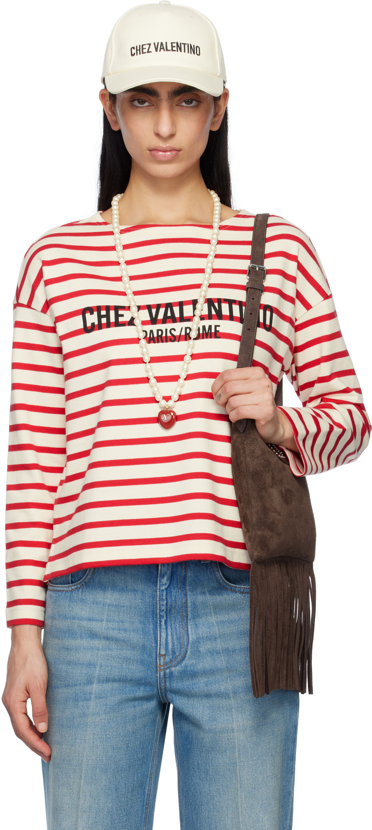 Sveter Valentino Valentino Striped Jersey Cotton T-Shirt Červená | 6B3MG24B961, 0