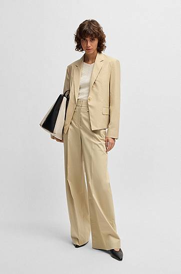 Nohavice BOSS High-Waisted Regular-Fit Stretch Cotton Trousers Béžová | 50537462, 1