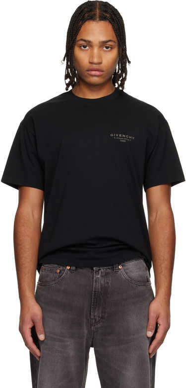 Tričko Givenchy Cotton Short Sleeve Crewneck T-shirt with 'GIVENCHY 3, Avenue George V Paris' Address Print Čierna | BM71NK3YRV001, 0