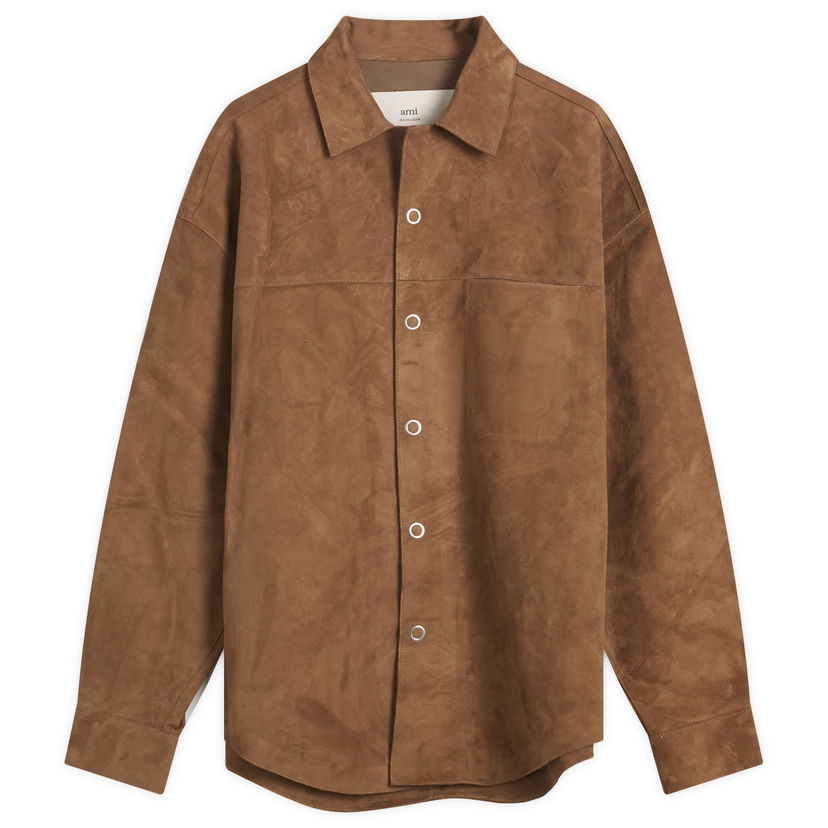 Bunda AMI AMI Paris Goat Suede Leather Shirt Jacket, Size Large Hnedá | H25USH790-LH0059-216H25