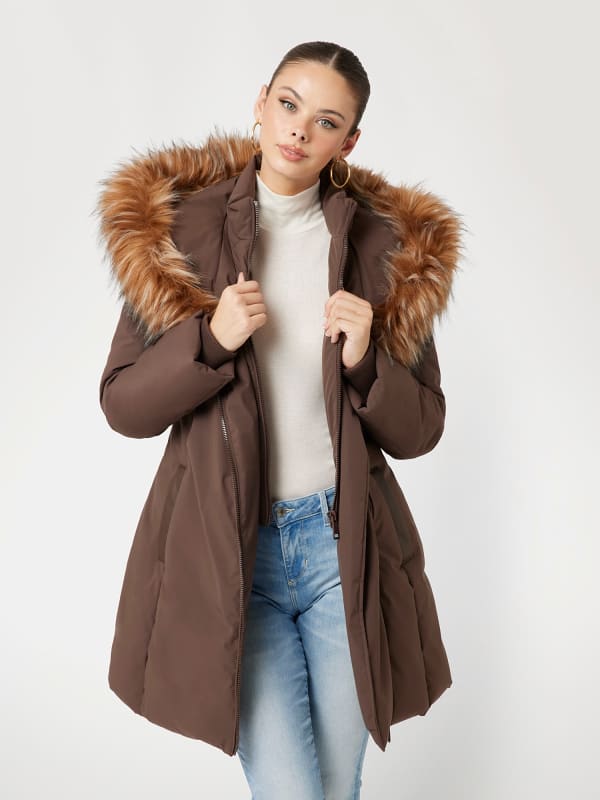 Parka GUESS Faux Fur Hood Puffer Jacket Hnedá | W4BL59WG7X2, 0
