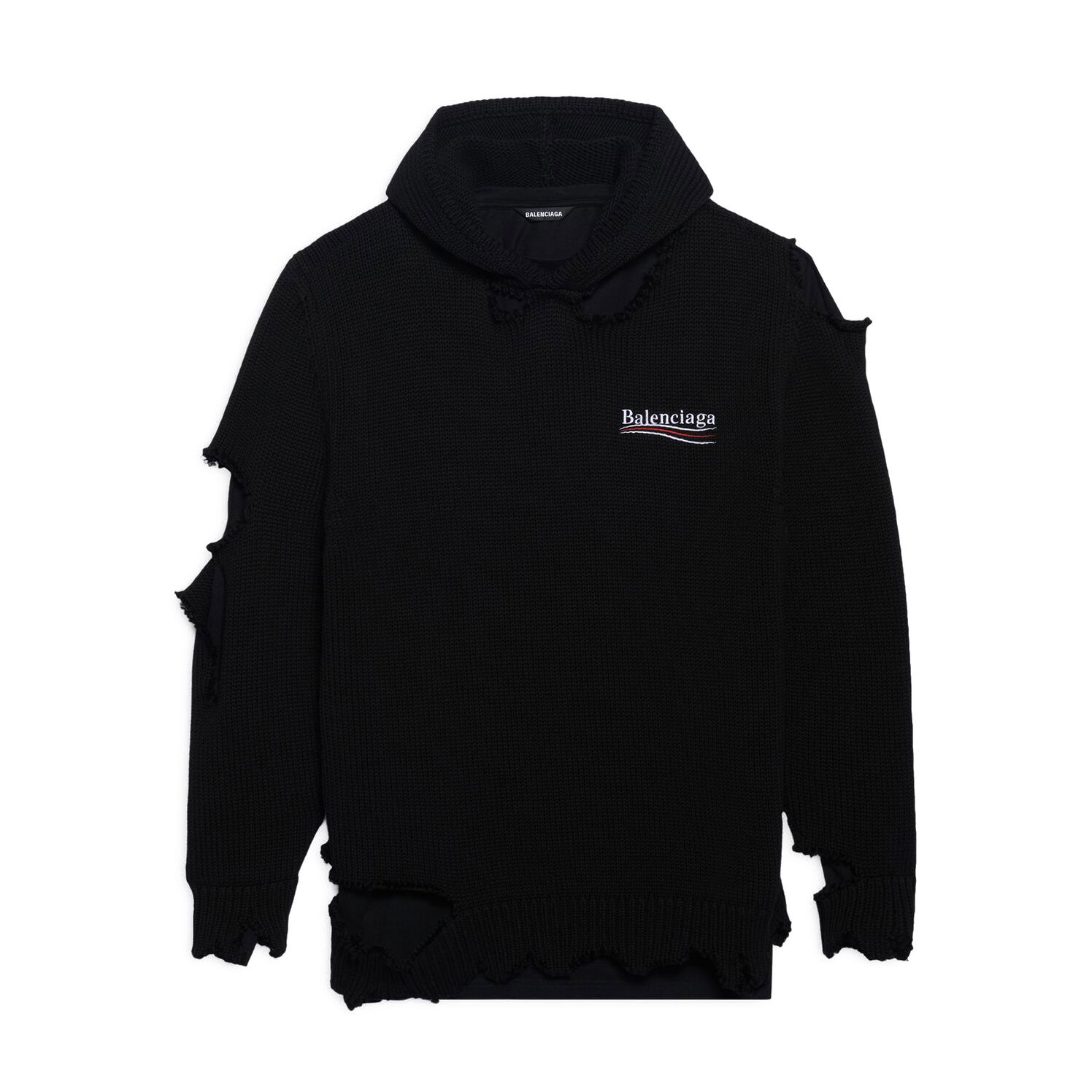 Mikina Balenciaga Political Campaign Destroyed Knit Hoodie Čierna | 662718T32121069, 0