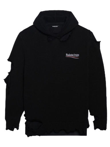 Mikina Balenciaga Political Campaign Destroyed Knit Hoodie Čierna | 662718T32121069