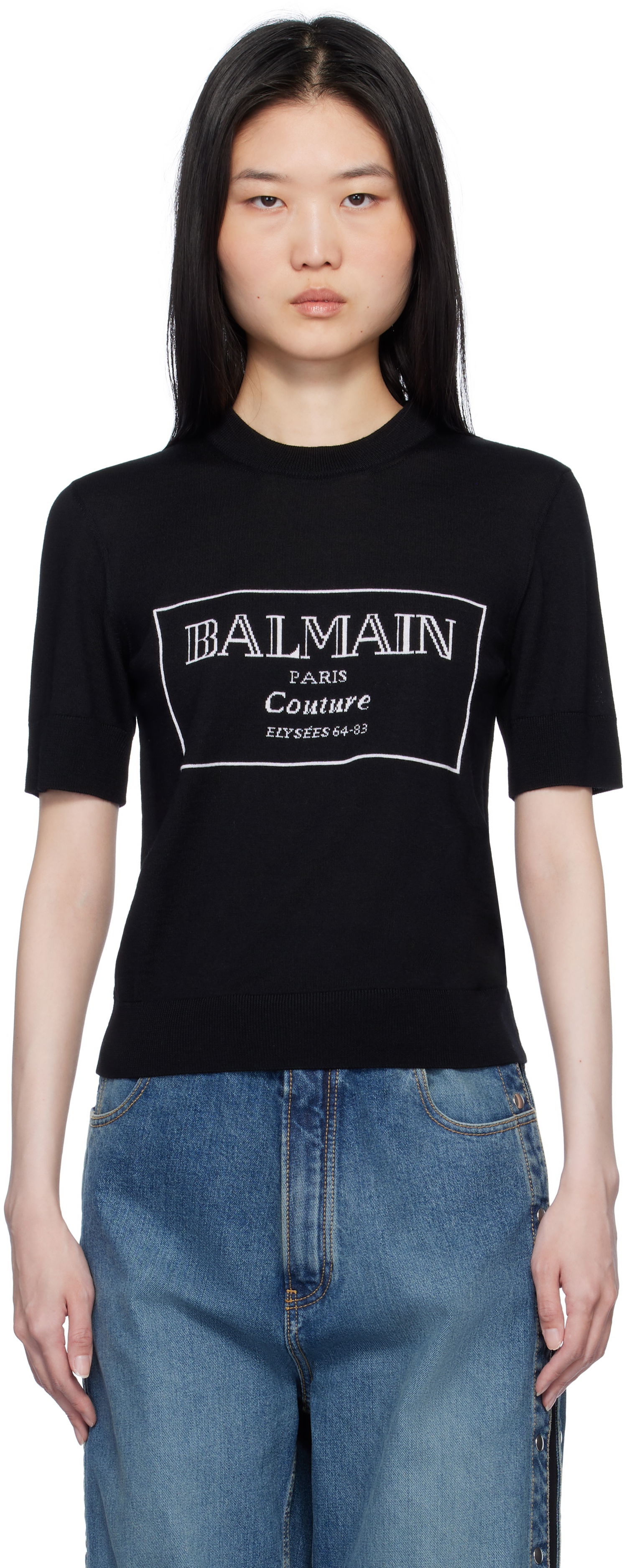 Tričko Balmain 'Couture' Knit T-shirt Čierna | EF1KA115KH87, 0
