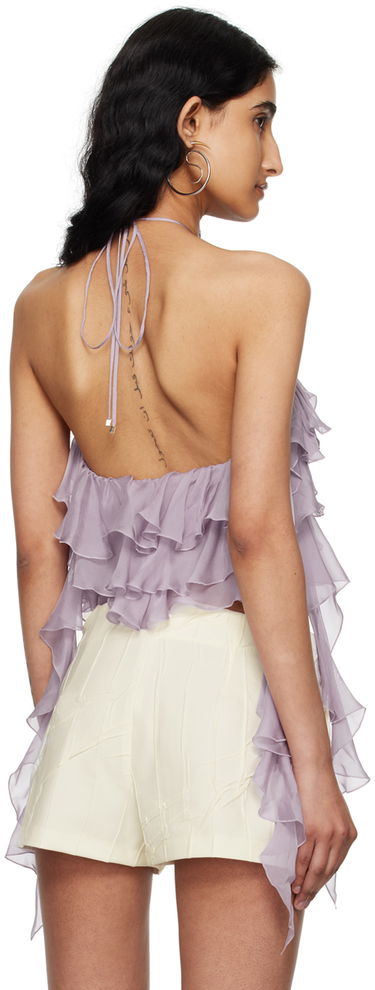 Crop Top Blumarine Flounce Halter Top with Rose Detail Fialová | P444C092A, 2
