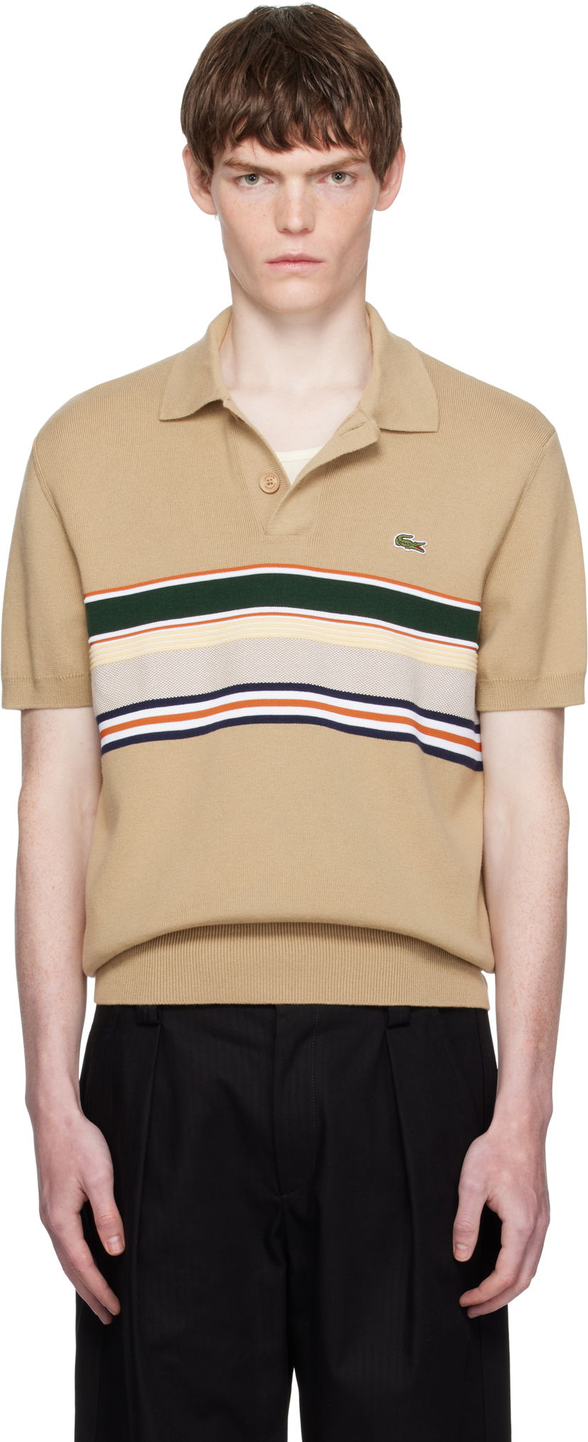 Polo tričko Lacoste Lacoste Striped Collar Polo Béžová | AH5200_9IJ