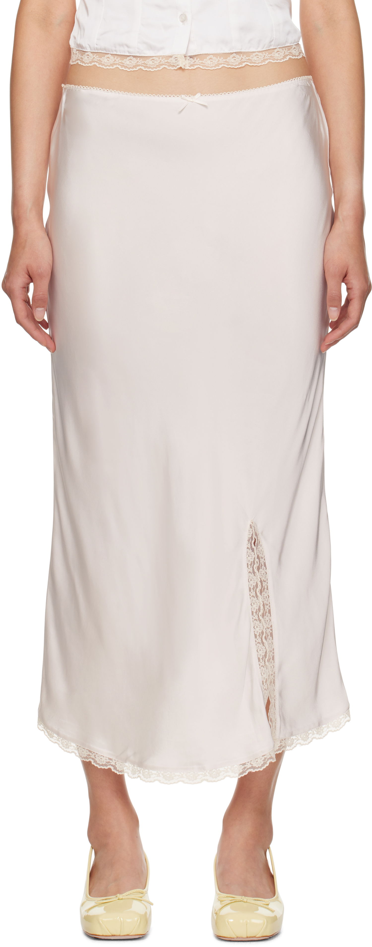 Sukňa GUIZIO Guizio Kahli Lace-Trimmed Midi Slip Skirt Béžová | F24304W022, 0