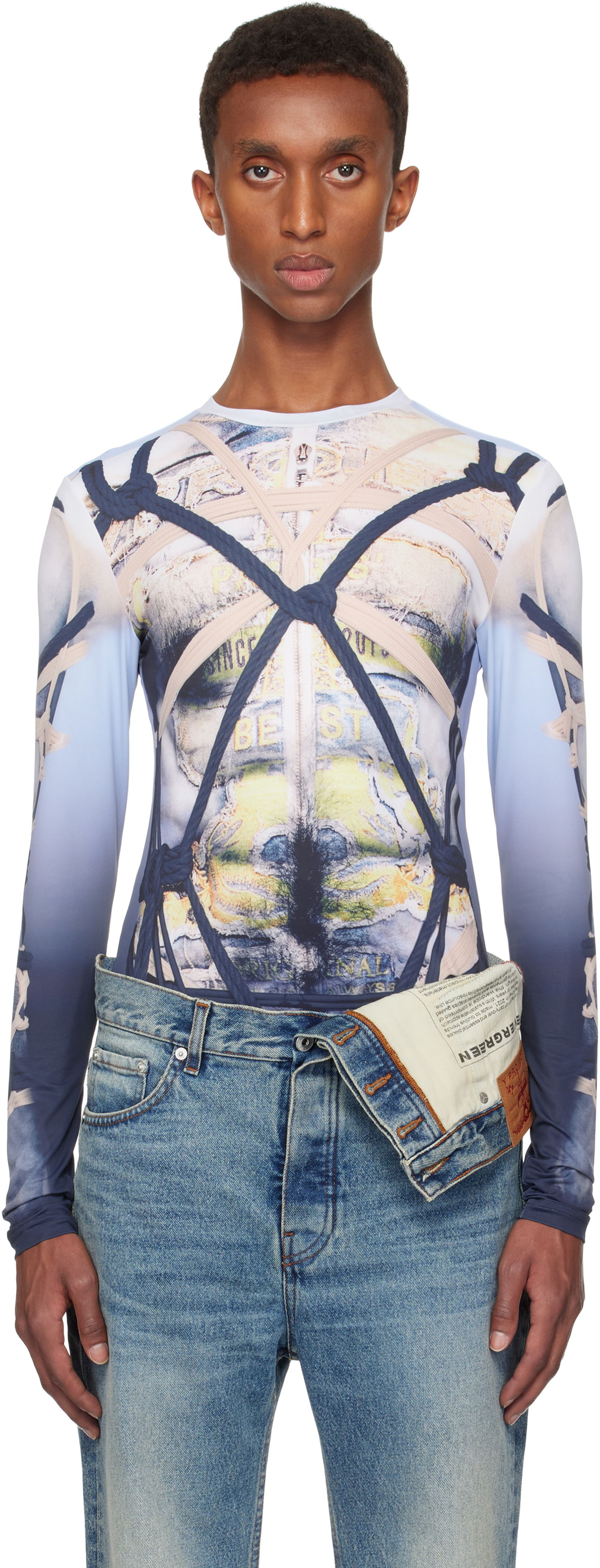 Tričko Y/PROJECT Long Sleeve Print T-shirt Modrá | 204TO008, 0