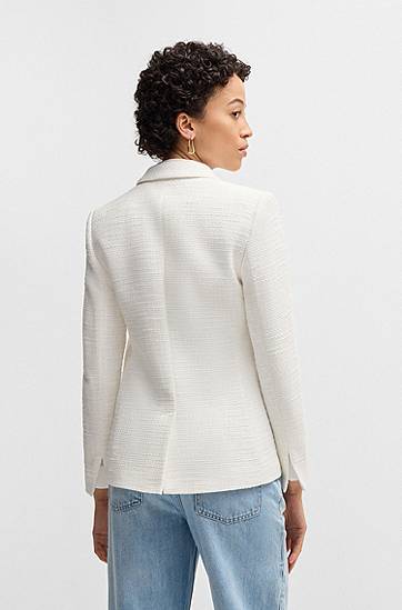 Bunda BOSS Slim-Fit Cotton-Blend Tweed Blazer Biela | 50535931, 1