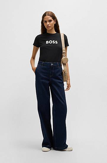 Tričko BOSS BOSS Cotton Jersey T-Shirt with Contrast Logo Čierna | 50501139, 1