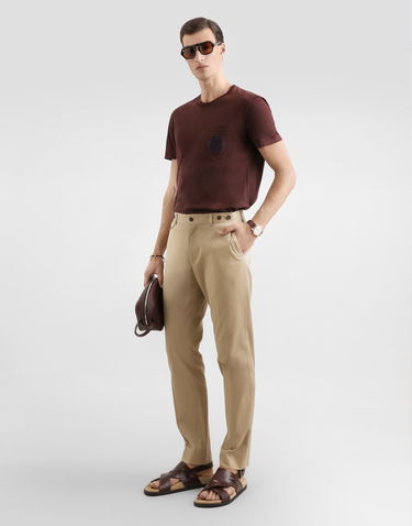 Tričko Dolce & Gabbana Cotton T-shirt with Crest Embroidery and Pocket Hnedá | G8RA2ZG7PZEM5039, 1