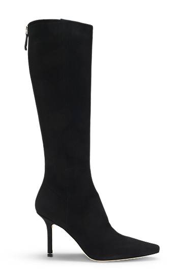 Tenisky a topánky BOSS Suede and Leather Knee-High Pointed Toe Stiletto Boots Čierna | 50553013, 1