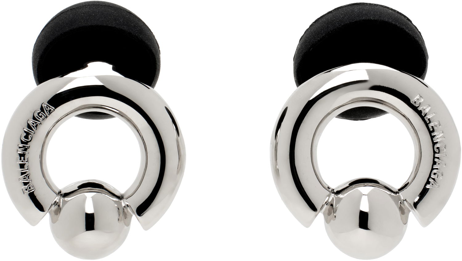 Náušnice Balenciaga Silver & Black Berlin Ball Earrings Metalická | 807883 TZBSS, 0