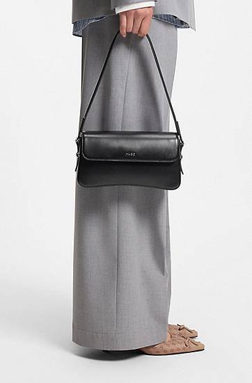 Taška cez rameno BOSS Faux-leather flap shoulder bag with logo lettering Čierna | 50557942, 1