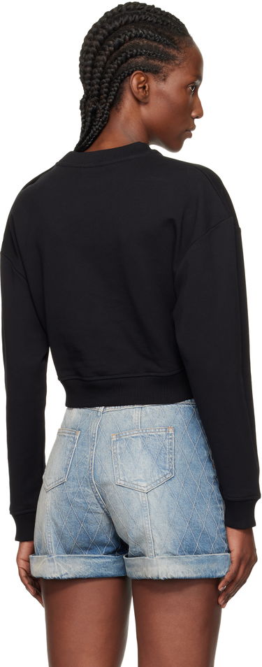 Mikina Balmain Printed 'Balmain Paris' Cropped Sweatshirt with Gold-Tone Shoulder Buttons Čierna | EF1JQ002BB02, 2