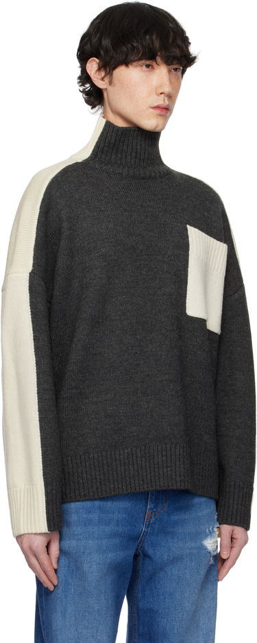 Sveter JW Anderson JW Anderson Dual Tone Turtleneck with Patch Pocket Šedá | KW1308-YN0367, 1