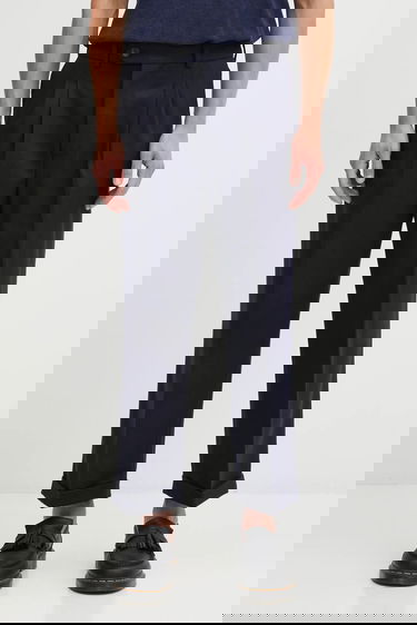 Nohavice Drôle de Monsieur Drôle de Monsieur Wool Blend Pleated Cropped Trousers Navy | I.BP192.WV008, 0