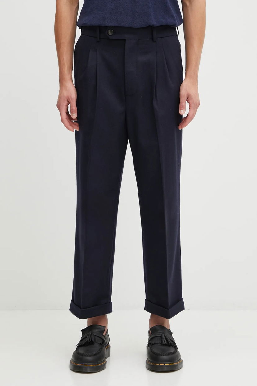 Nohavice Drôle de Monsieur Drôle de Monsieur Wool Blend Pleated Cropped Trousers Navy | I.BP192.WV008