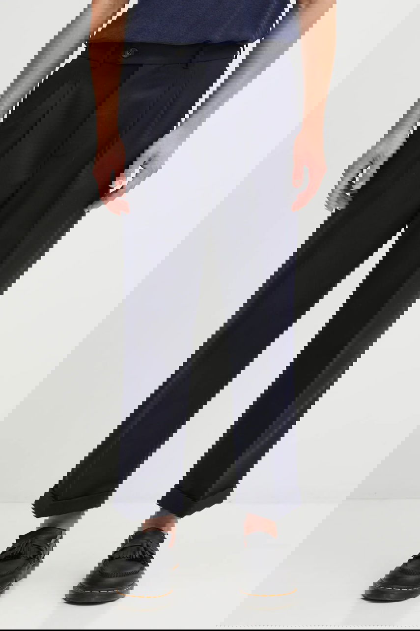 Nohavice Drôle de Monsieur Drôle de Monsieur Wool Blend Pleated Cropped Trousers Navy | I.BP192.WV008, 0