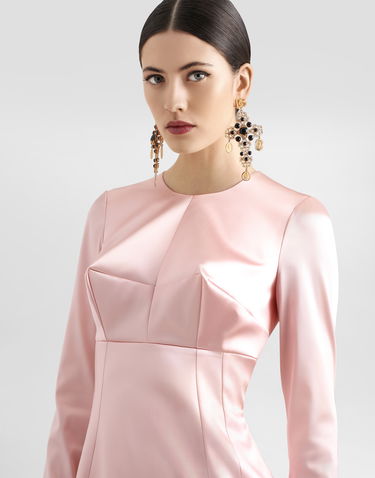 Šaty Dolce & Gabbana Dolce & Gabbana Stretch Satin Round-Neck Calf-Length Dress Ružová | F6TRHTFURADF0372, 3