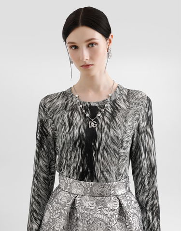 Sveter Dolce & Gabbana Silk Animal Print Sweater Šedá | FXX12TJAHLAHI3VQ, 3